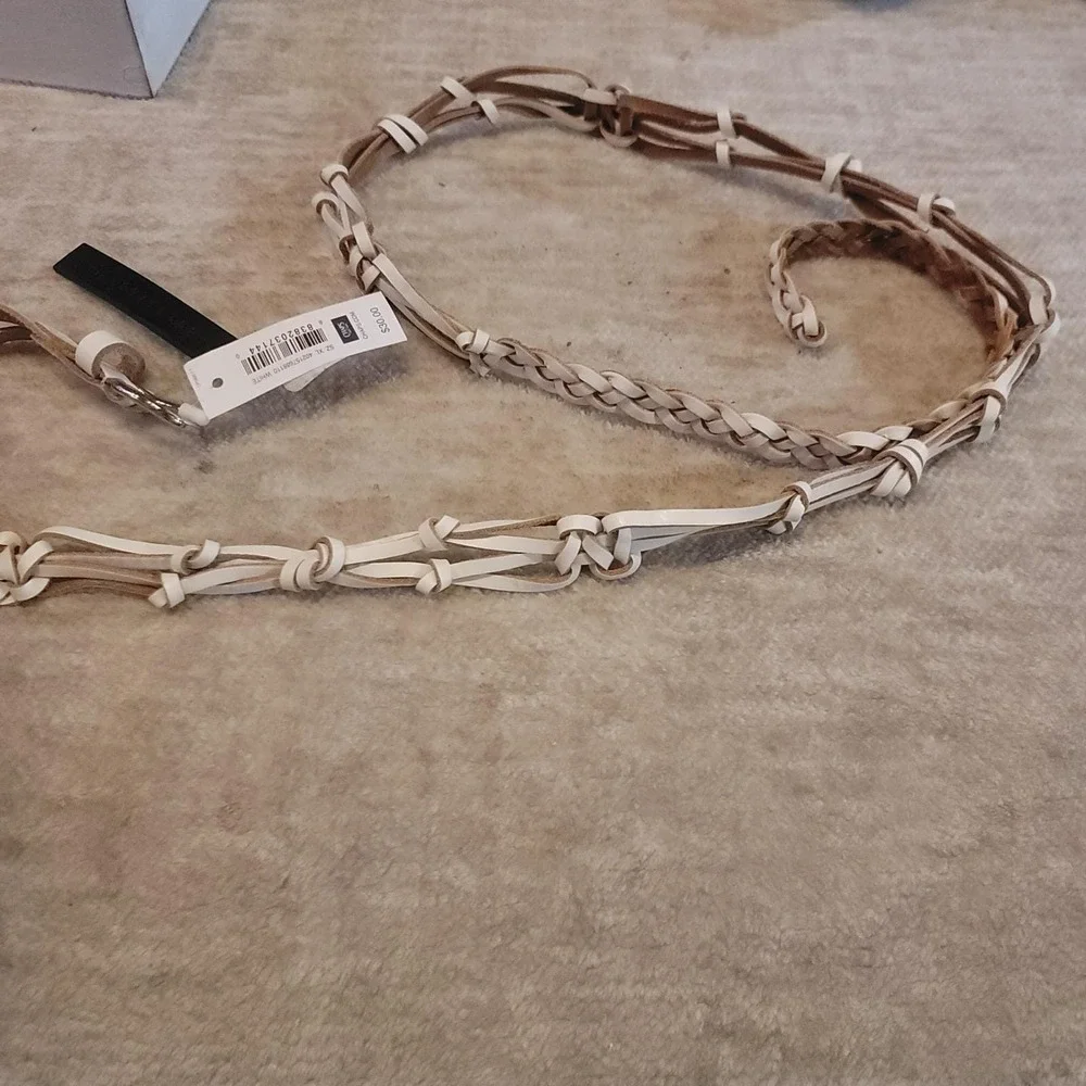 NWT Chaps Braided Leather Belt White Tan Knotted Accent Silver Buckle Women's XL